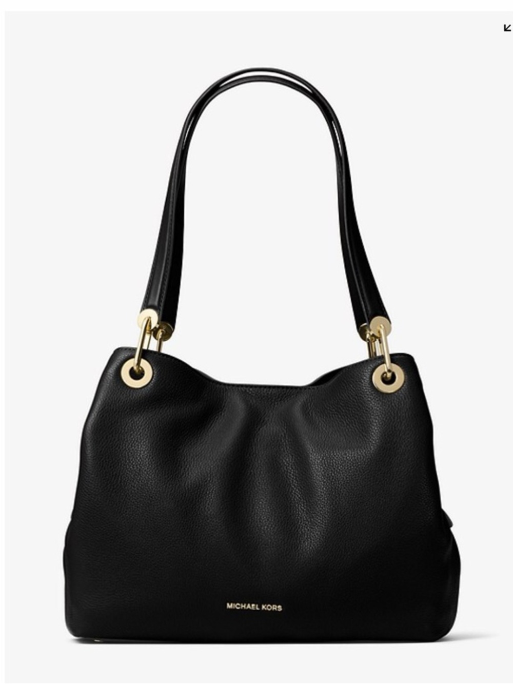Michael Kors Raven Large Black Pebbled Leather Shoulder Bag with Gold Hardware